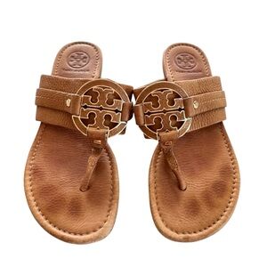Tory Burch Amanda Flat Thong Tumbled Leather Brown Size 8